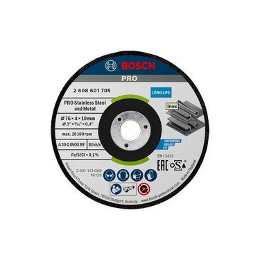 Bosch PRO Stainless Steel and Metal Bonded Grinding Disc 76 x 4 x 10 mm
