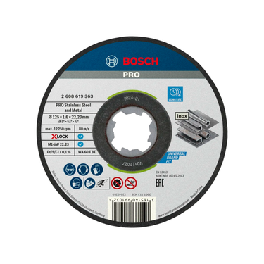 Bosch PRO Stainless Steel and Metal Doorslijpschijf 125×1,6×22,23 mm X-Lock – 10 stuks
