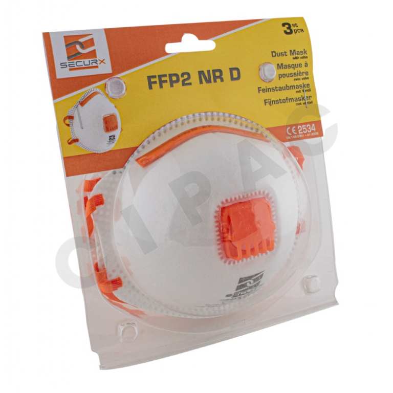 SECURX Fijnstofmasker SECURX - FFP2 + ventiel (prijs/3st)