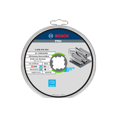 Bosch PRO Stainless Steel and Metal Doorslijpschijf 125×1,6×22,23 mm X-Lock – 10 stuks