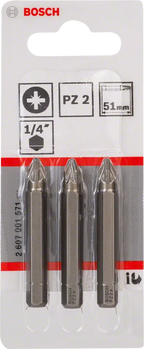 Bosch PZ2 Extra Hard Pozidriv-Schroevendraaierbit 51 mm – 3 stuks