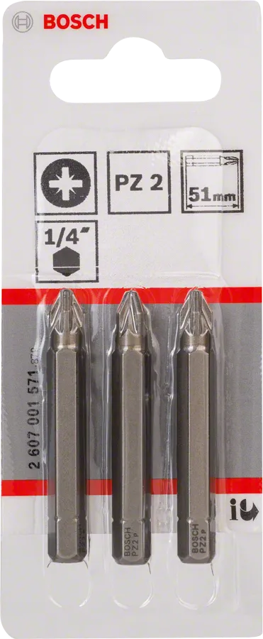 Bosch PZ2 Extra Hard Pozidriv-Schroevendraaierbit 51 mm – 3 stuks