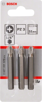 Bosch PZ3 Extra Hard Pozidriv-Schroevendraaierbit 51 mm – 3 stuks