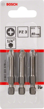 Bosch Extra Hard PZ3 Pozidriv-schroevendraaierbit 49 mm – 3 stuks