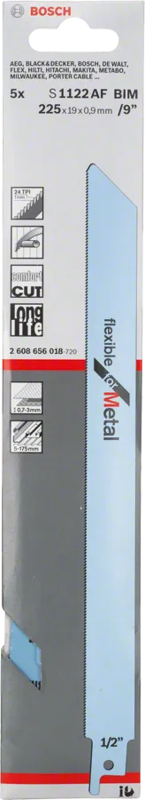 Bosch S 1122 AF Flexible for Metal Reciprocityzaagblad, 225 mm, 5-delig