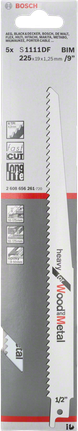 Bosch S 1111 DF Reciprocityzaagblad, 225 x 19 x 1,25 mm, 5-delig