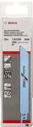 Bosch S 922 BF flexibel reciprozaagblad voor metaal – 25 stuks (150 mm)