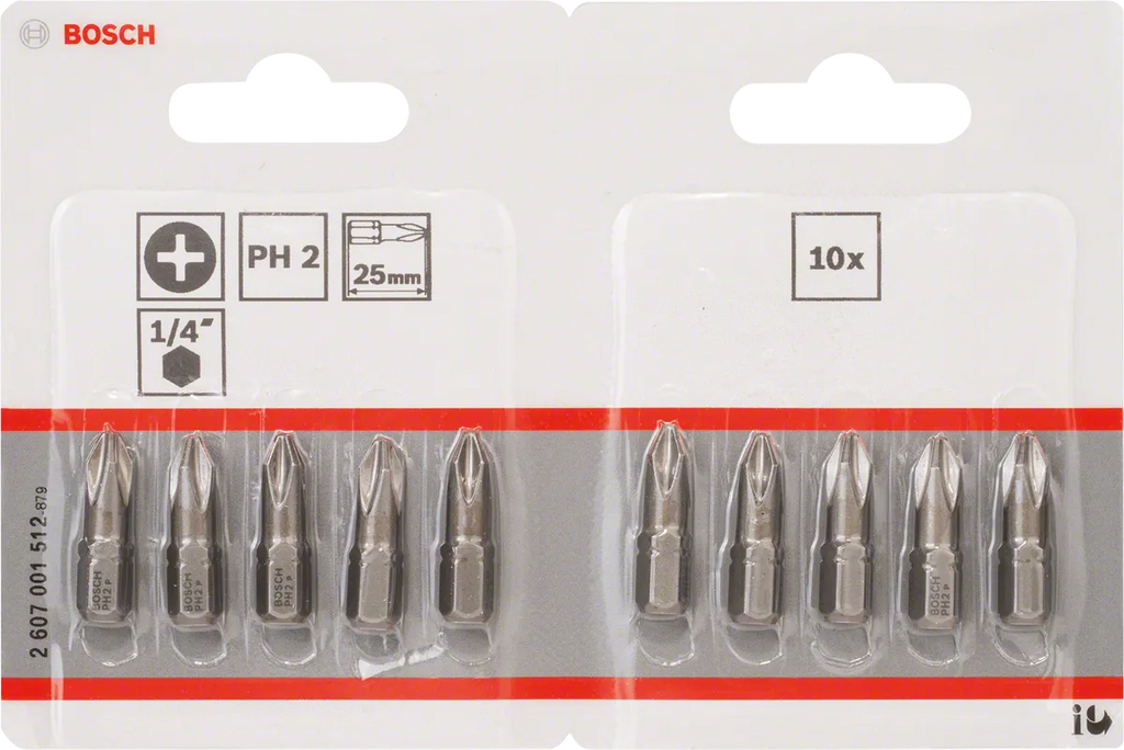Bosch PH2 Extra Hard Schroevendraaierbit 25 mm – 10 St
