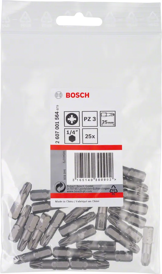 Bosch PZ3 Extra Hard Pozidriv-Schroevendraaierbit 25 mm – 25 St