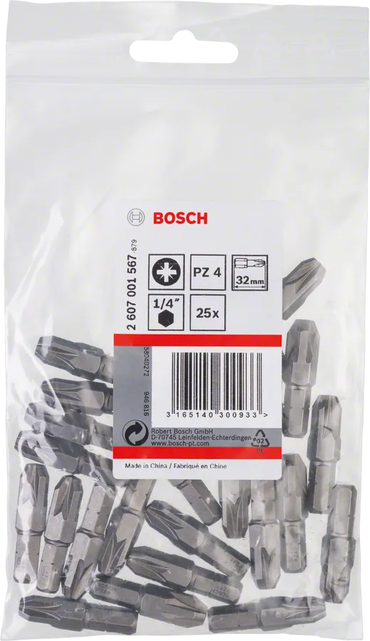 Bosch PZ4 Extra Hard Pozidriv-Schroevendraaierbit 32 mm – 25 stuks
