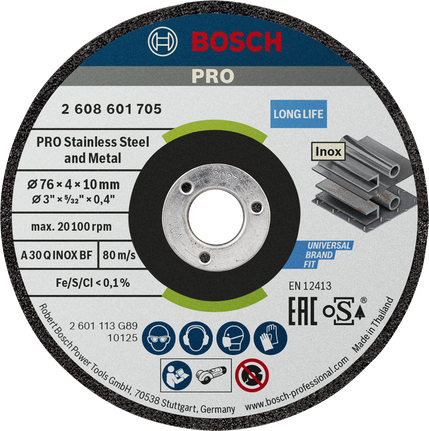 Bosch PRO Stainless Steel and Metal Bonded Grinding Disc 76 x 4 x 10 mm
