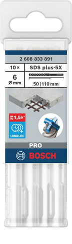 PRO SDS plus-5X Hamerboor, 6 x 50 x 110 mm, 10-delig