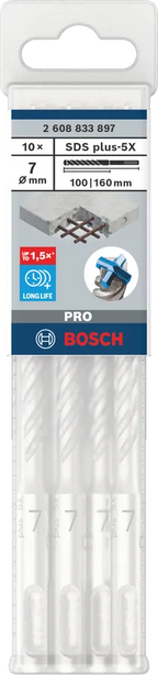 PRO SDS plus-5X Hamerboor, 7 x 100 x 160 mm, 10-Delig