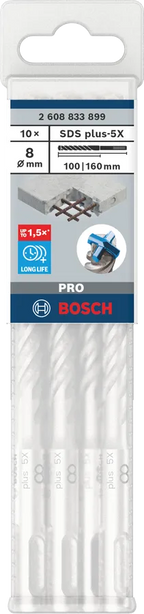 PRO SDS plus-5X Hamerboor, 8 x 100 x 160 mm, 10-delig