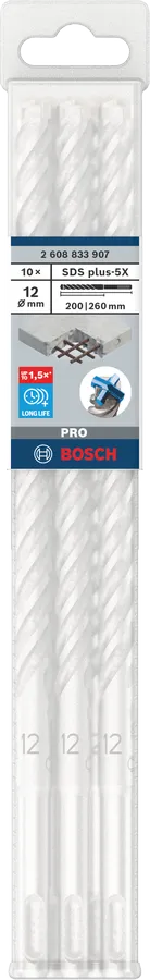 PRO SDS plus-5X Hamerboor, 12 x 200 x 260 mm, 10-delig