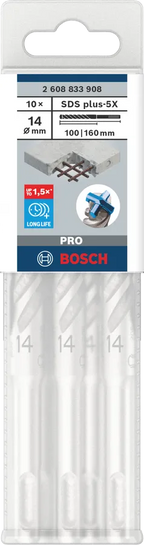PRO SDS plus-5X Hamerboor, 14 x 100 x 160 mm, 10-delig