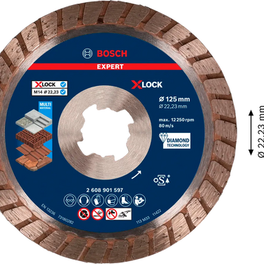 Bosch EXPERT MultiMaterial X-LOCK diamantdoorslijpschijf, 125 x 22,23 x 2,4 x 12 mm
