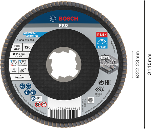PRO X571 Lamellenschuurschijf Haaks 115 mm G120 X-Lock