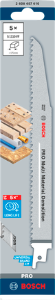 Bosch PRO Multi Material Demolition S1110VF Zaagblad, 225 x 22 x 1,6 mm, 5-delig