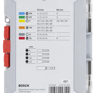 Schroefbitset PH/PZ/T/TH/H/SL - 25/65 mm - 43st