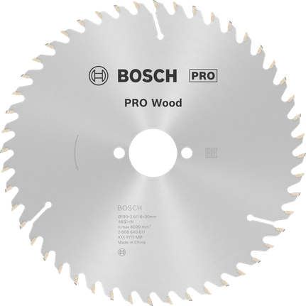 Bosch PRO Wood cirkelzaagblad, 190 x 2,6 x 30 mm, T48
