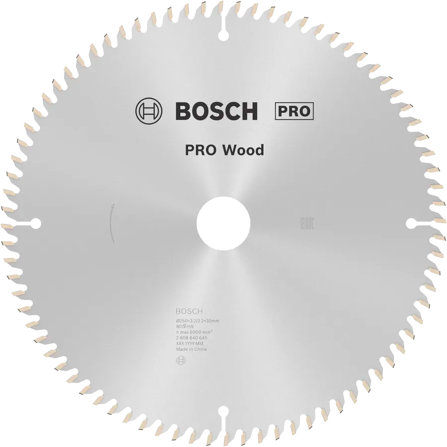Bosch PRO Wood cirkelzaagblad, 250 x 3,2 x 30 mm, T80