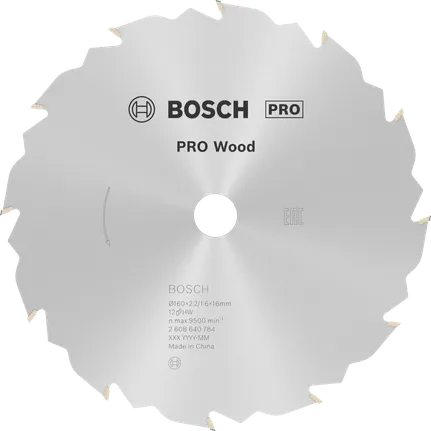 Bosch PRO Wood cirkelzaagblad, 160 x 2,2 x 16 mm, T12
