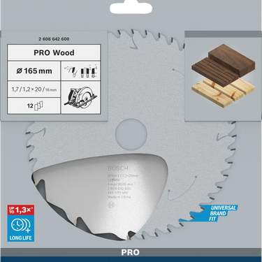 Zaagblad Wood - 165 mm x 20 mm x 12T