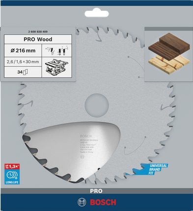 Bosch PRO Wood Cirkelzaagblad 216 x 2,6 x 30 mm, T34
