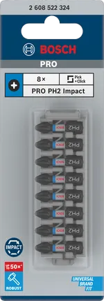Bosch PRO Phillips Slagschroefbit PH2, 25 mm (8-delig)