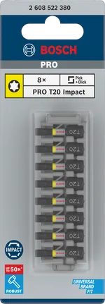PRO Torx slagschroefbit, T20, 25 mm, 8-delig