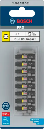 PRO Torx slagschroefbit, T25, 25 mm, 8-delig