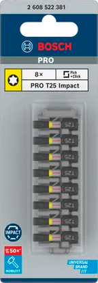 PRO Torx slagschroefbit, T25, 25 mm, 8-delig
