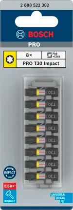 PRO Torx slagschroefbit, T30, 25 mm, 8-delig