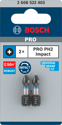 Bosch PRO Phillips Slagschroefbit PH2, 25 mm (2-delig)