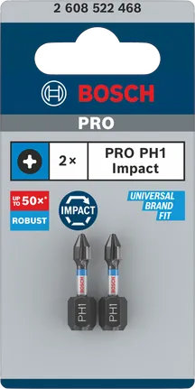 Bosch PRO Phillips Slagschroefbit PH1, 25 mm (2-delig)