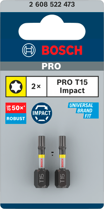PRO Torx slagschroefbit, T15, 25 mm, 2-delig