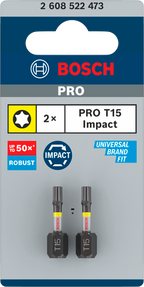 PRO Torx slagschroefbit, T15, 25 mm, 2-delig