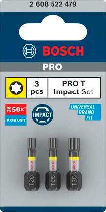 PRO T Impact schroefbit, T20 x 25, T25 x 25, T30 x 25 mm, 3-delig