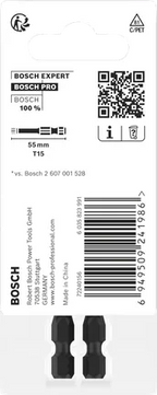 PRO Torx slagschroefbit, T15, 55 mm, 2-delig