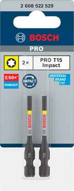 PRO Torx slagschroefbit, T15, 55 mm, 2-delig
