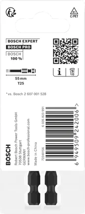 PRO Torx Slagschroefbit, T25, 55 mm, 2-Delig
