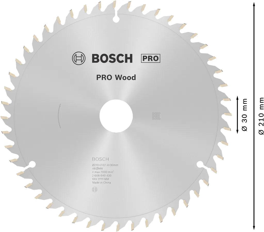 Bosch PRO Wood cirkelzaagblad, 210 x 2 x 30 mm