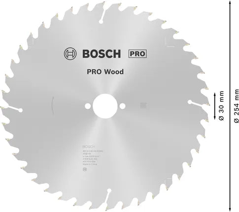 Bosch PRO Wood Cirkelzaagblad – 254 x 2,8 x 30 mm, T40