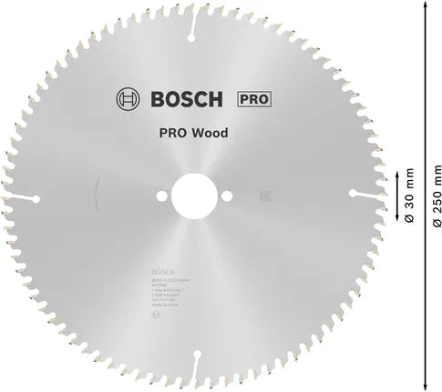 Bosch PRO Wood Cirkelzaagblad – 250 x 3,2 x 30 mm, T80