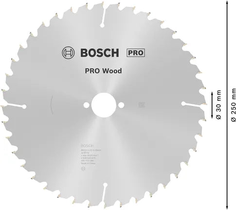 Bosch PRO Wood Cirkelzaagblad – 250 x 3,2 x 30 mm, T40