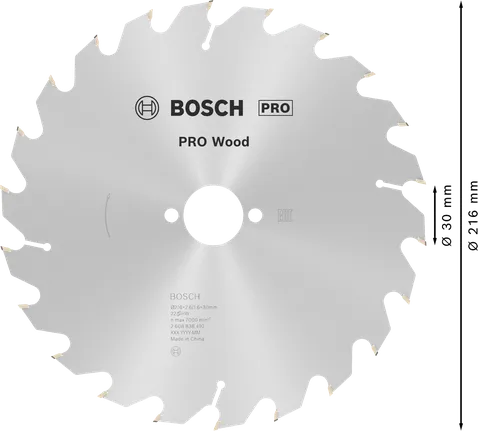 Bosch PRO Wood Cirkelzaagblad 216 x 2,6 x 30 mm, T22