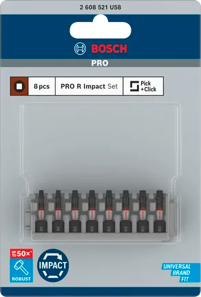 Bosch PRO R Impact Bits – R1, R2, R3, 55 mm (8 stuks)