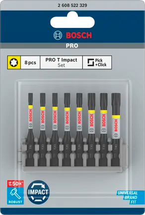 PRO Torx slagschroefbit, T15–T40, 55 mm, 8-delig
