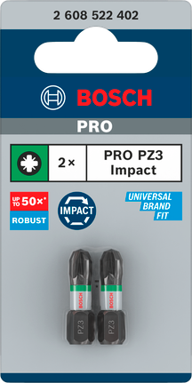 Bosch PRO Pozidriv Impact Bit Set PZ3 – 25 mm (2-delig)